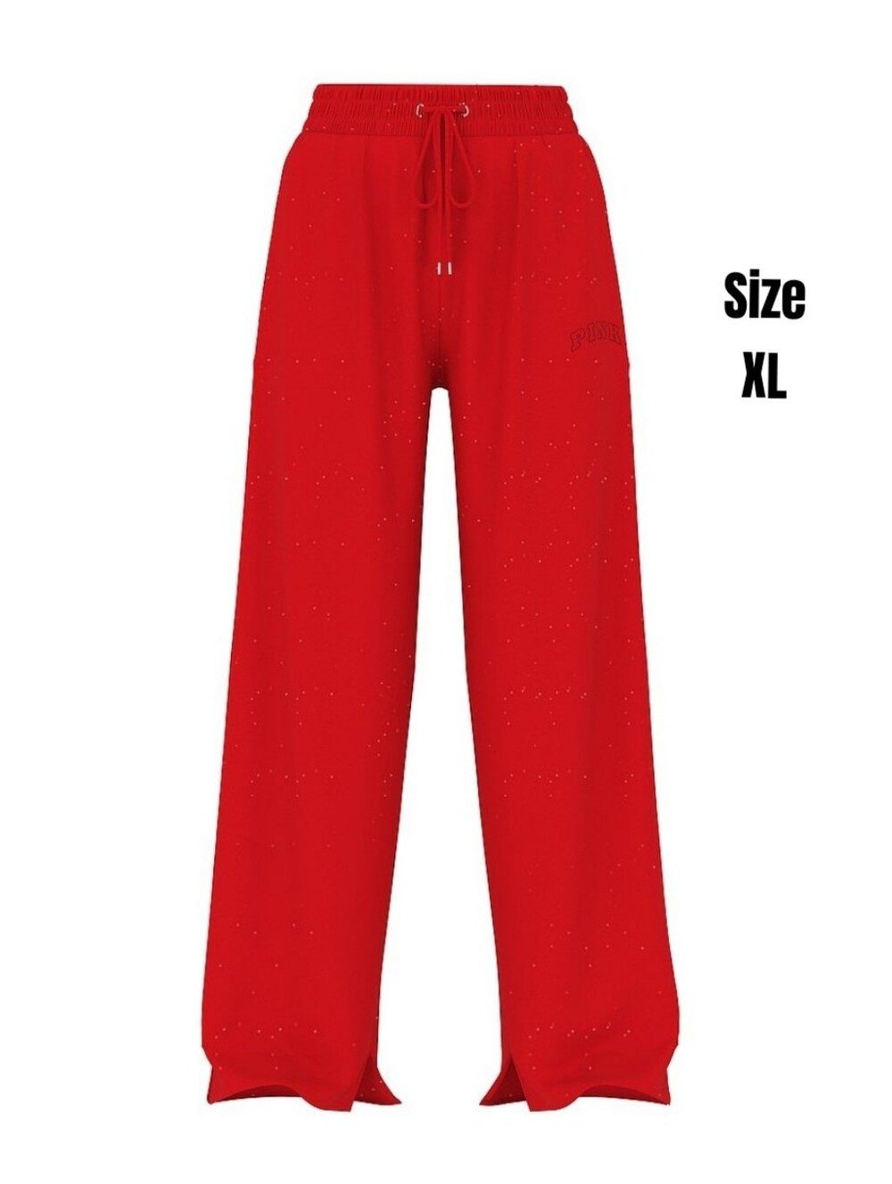 VS PINK Vermillion Red Woven Shine Wide Leg Split Hem Fleece Sweatpants XL NEW